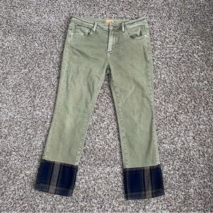 Driftwood Jeans Women’s 28 Green Olive Colette Plaid Cuff Cropped Boho Spring
